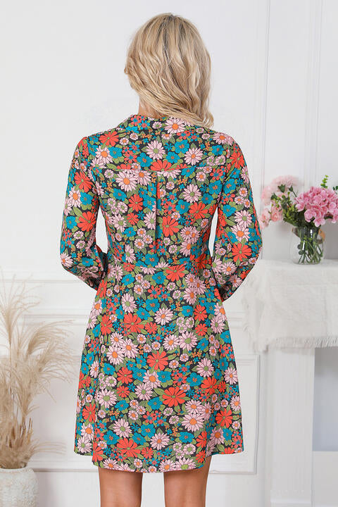 Floral Button Front Collared Neck Shirt Dress -BazaarBey - www.shopbazaarbey.com