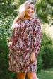 Plus Size Printed Round Neck Long Sleeve Mini Dress -BazaarBey - www.shopbazaarbey.com