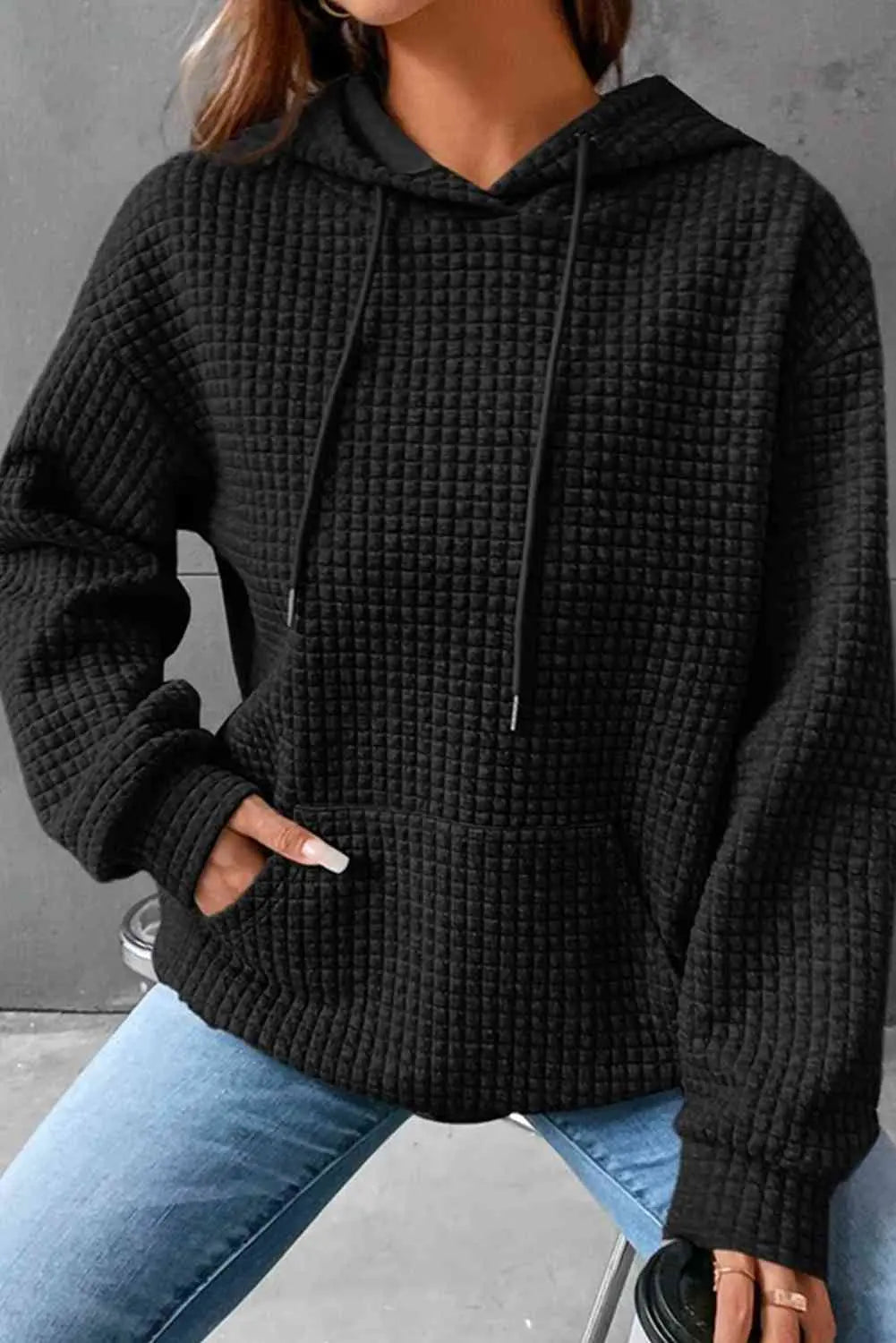 Dropped Shoulder Pocketed Hoodie Trendsi