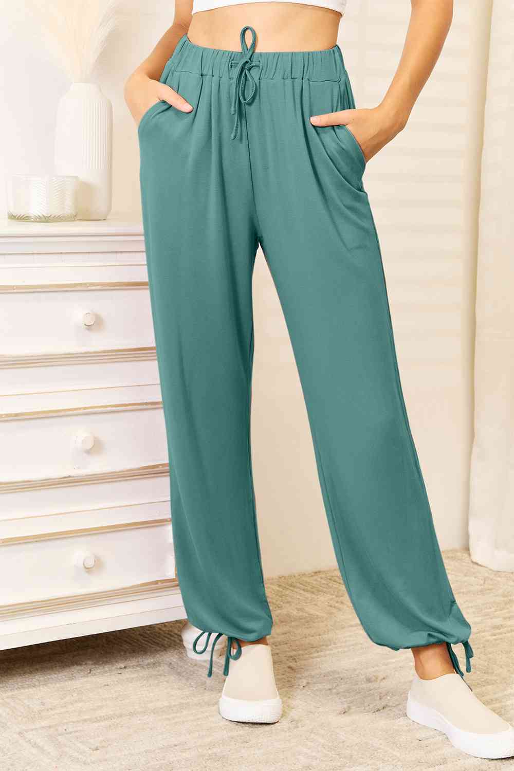   Soft Rayon Drawstring Waist Pants with Pockets Bazaarbey