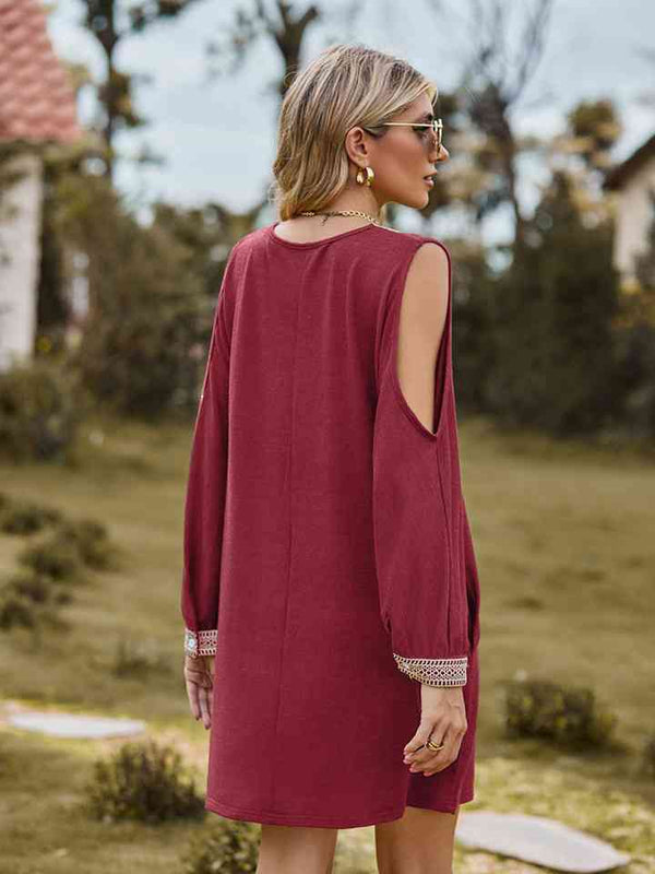 V-Neck Cutout Sleeve Mini Dress -BazaarBey - www.shopbazaarbey.com