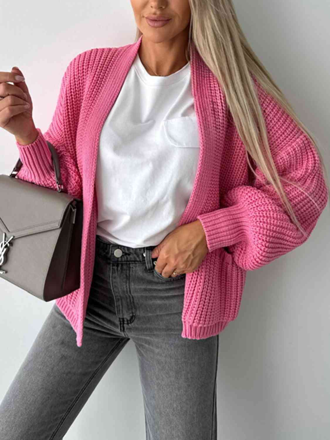 Open Front Dropped Shoulder Cardigan Bazaarbey