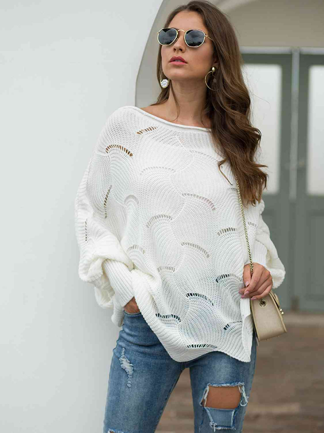 Boat Neck Lantern Sleeve  Knit Top Bazaarbey