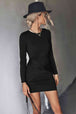 Twist Front Ruched Long Sleeve Mini Dress -BazaarBey - www.shopbazaarbey.com