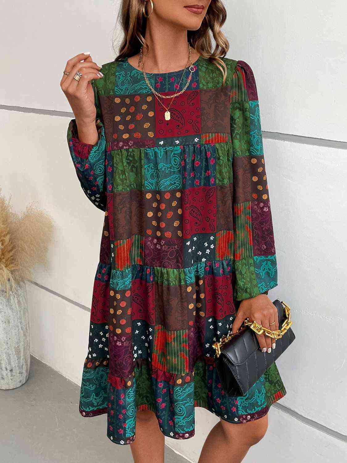  Round Neck Long Sleeve Dress -BazaarBey - www.shopbazaarbey.com