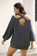 BazaarBey Ribbed Long Sleeve Cold Shoulder Knit Top Bazaarbey