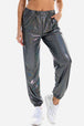Glitter Elastic Waist Pants with Pockets Bazaarbey