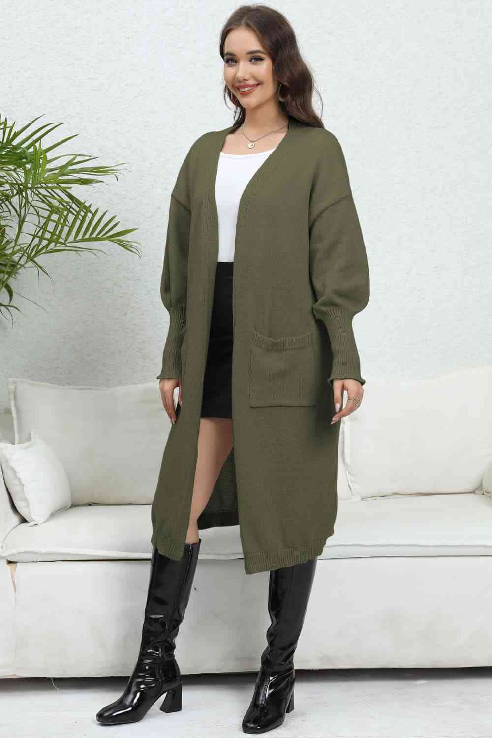 Open Front Dropped Shoulder Cardigan Trendsi