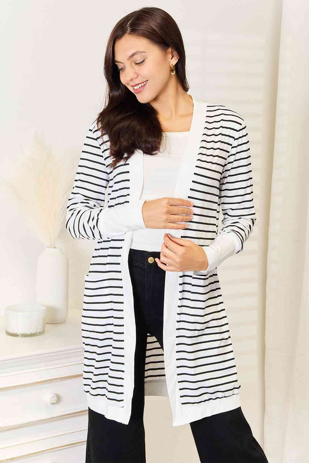 Striped   Cardigan Trendsi