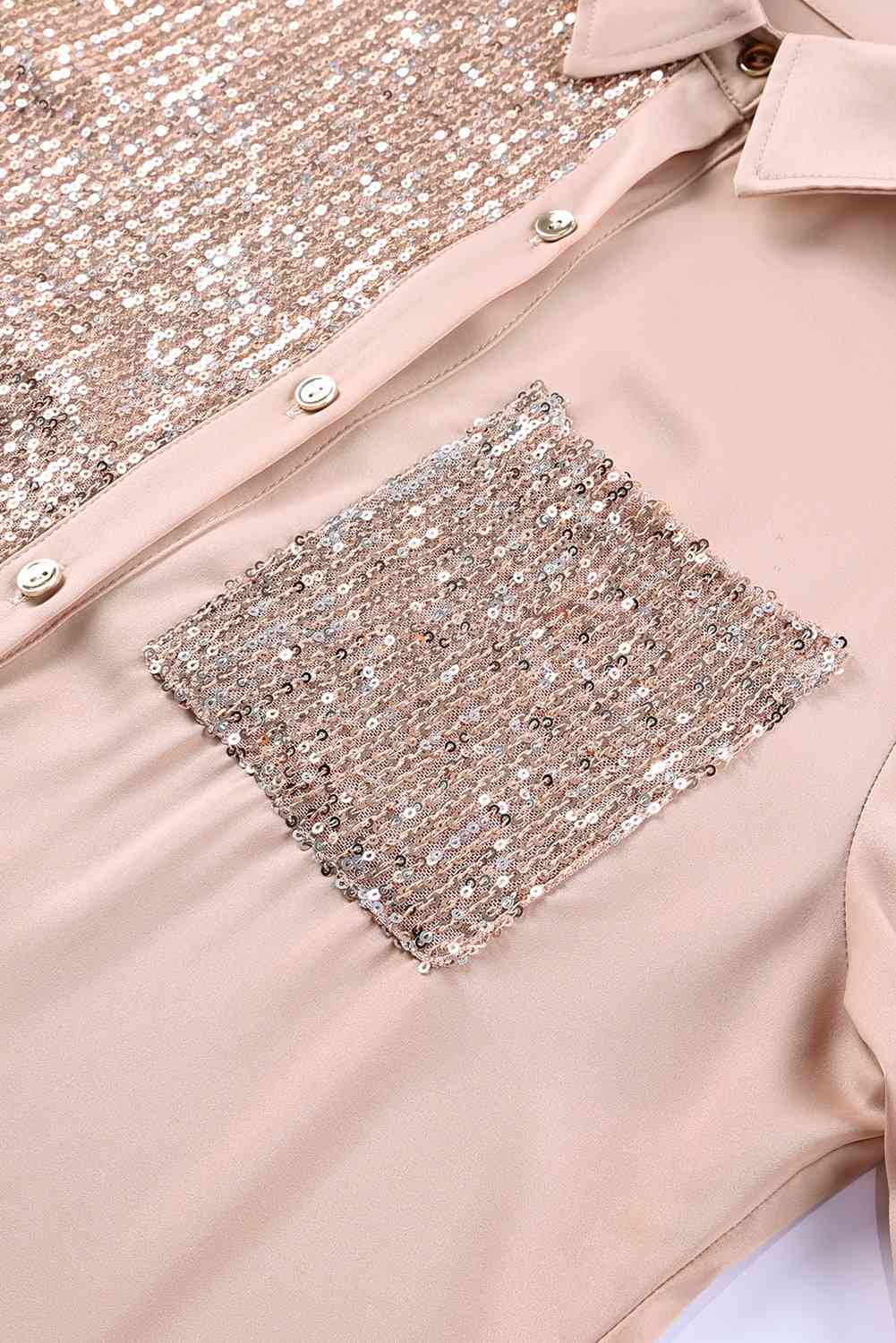 Sequin Button Front High-Low Shirt Dress -BazaarBey - www.shopbazaarbey.com