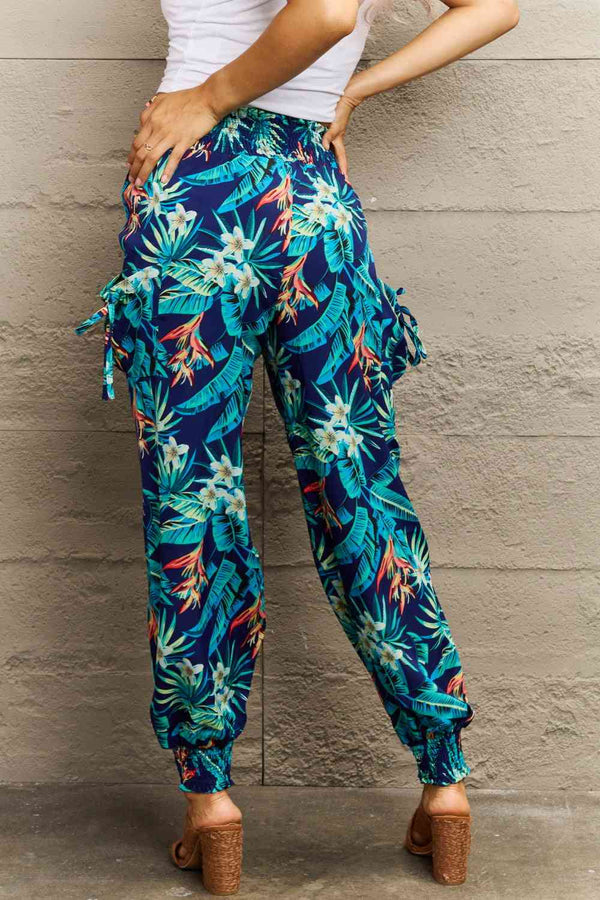 Smocked Plant Print Long Pants Bazaarbey