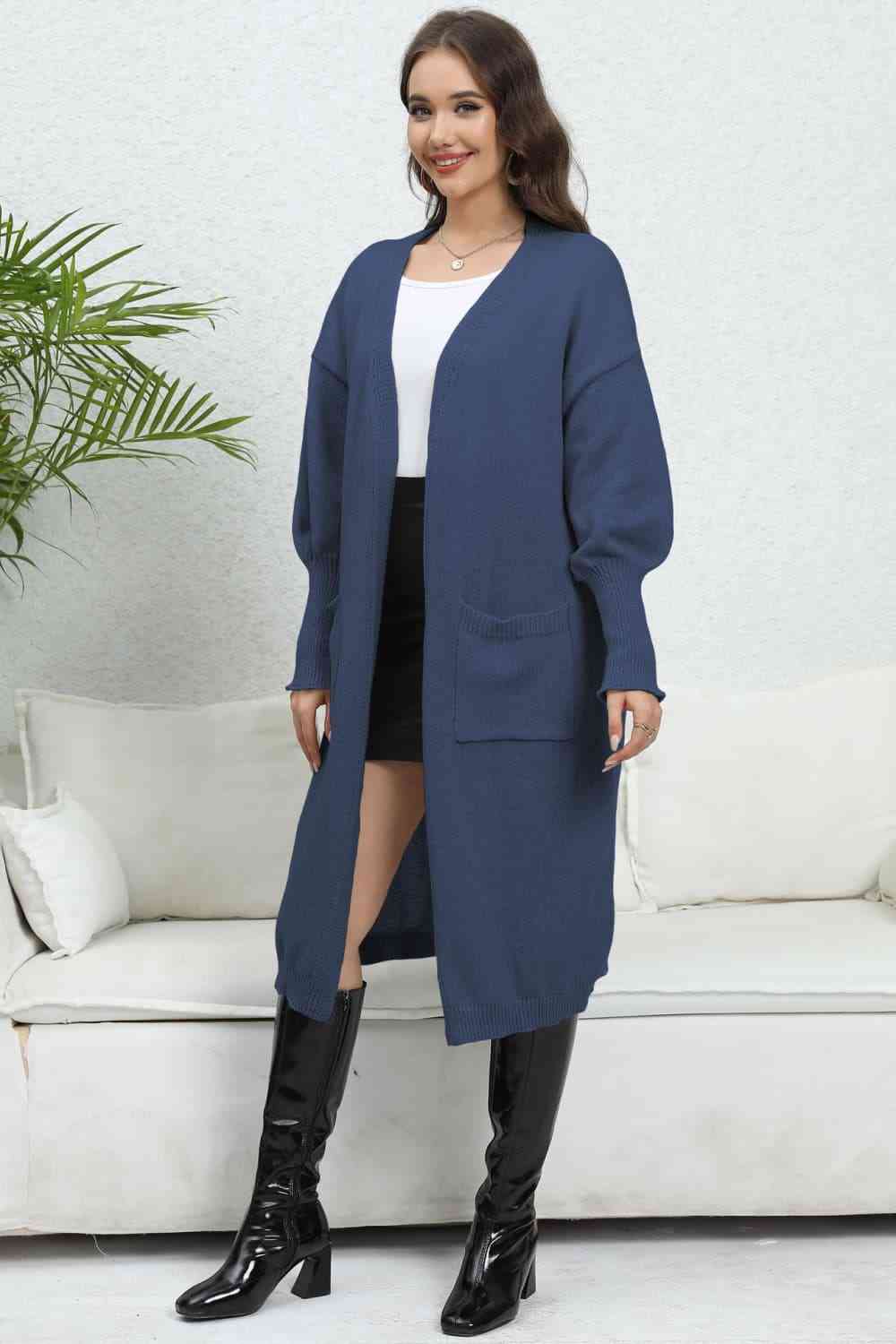 Open Front Dropped Shoulder Cardigan Trendsi