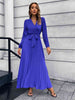 V-Neck Tie Waist Pleated Maxi Dress Bazaarbey