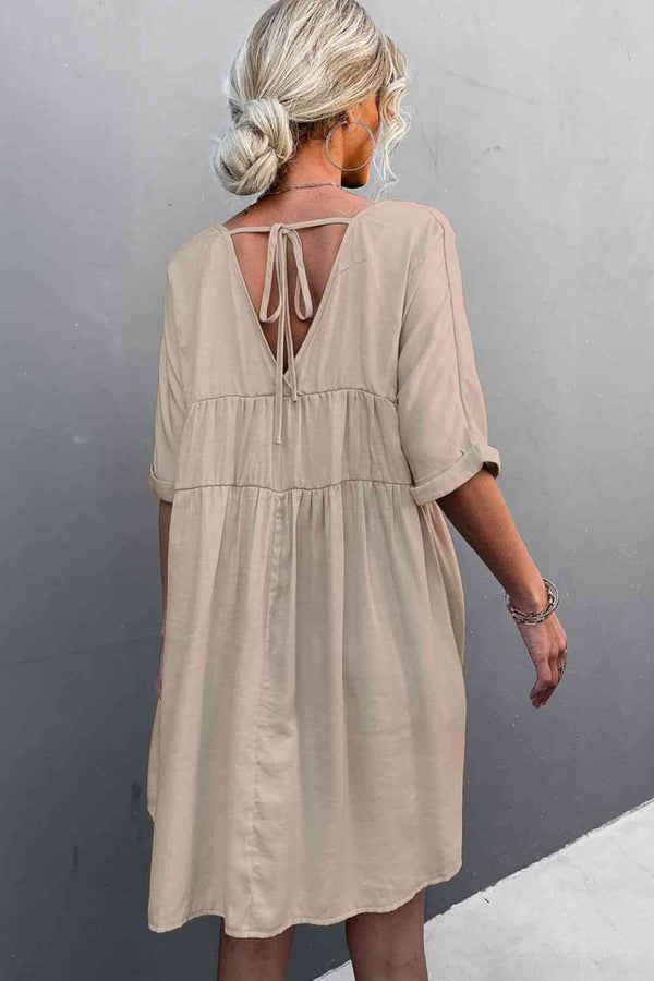 Tie Back Pocket Mini Dress -BazaarBey - www.shopbazaarbey.com