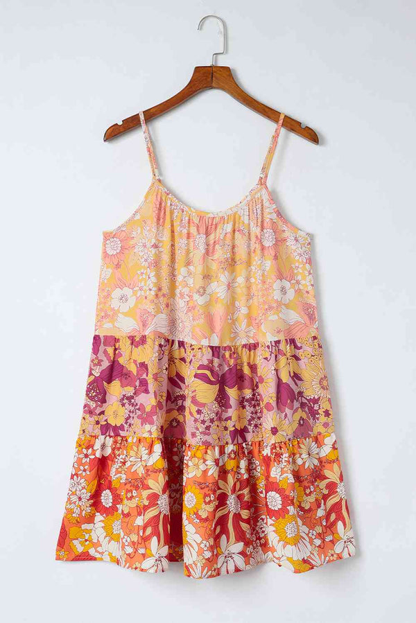 Floral Spaghetti Strap Tiered Dress -BazaarBey - www.shopbazaarbey.com