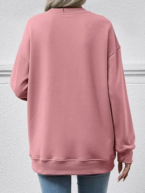 Round Neck Long Sleeve Sweatshirt Trendsi