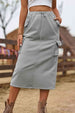 Drawstring Waist Slit Denim Skirt Bazaarbey