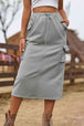 Drawstring Waist Slit Denim Skirt Bazaarbey
