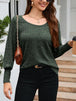 Ribbed Round Neck Lantern Sleeve Knit Top Bazaarbey