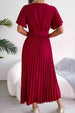 Pleated Flutter Sleeve Belted Dress -BazaarBey - www.shopbazaarbey.com