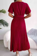 Pleated Flutter Sleeve Belted Dress -BazaarBey - www.shopbazaarbey.com
