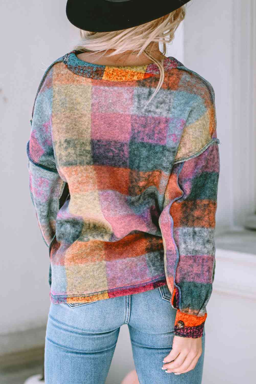 Plaid V-Neck Button Down Jacket Bazaarbey