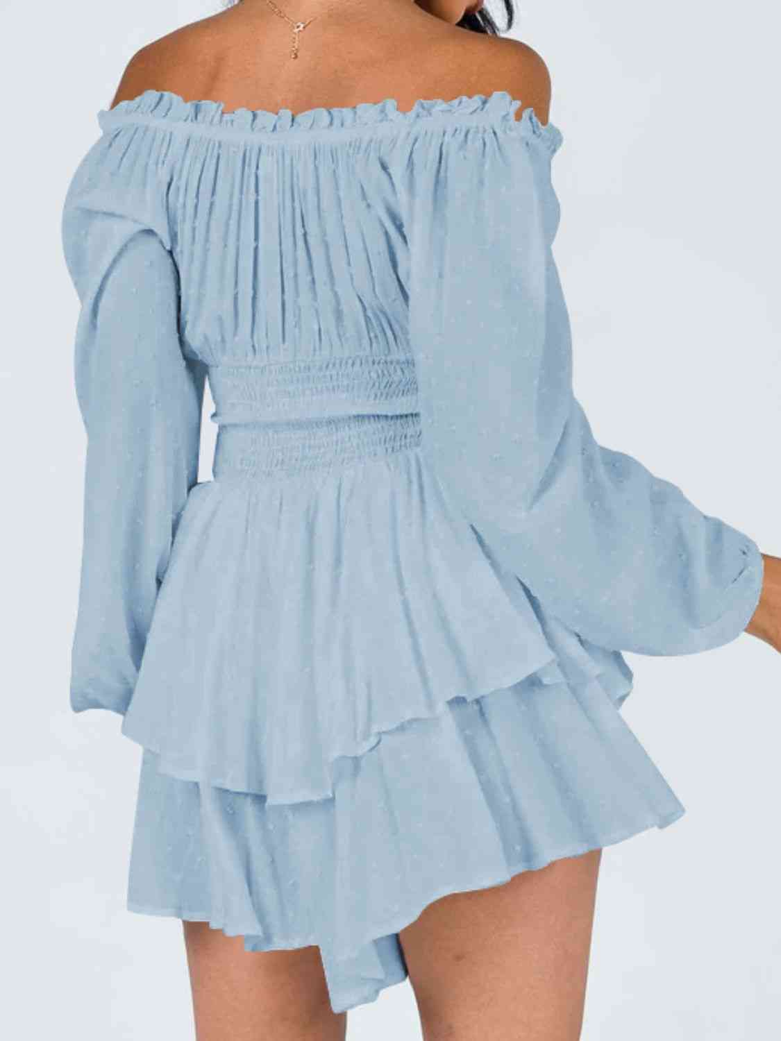 Off Shoulder Smocked Waist Romper -BazaarBey - www.shopbazaarbey.com