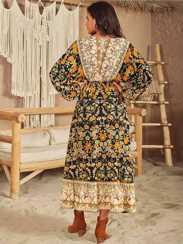 V-Neck Smocked Balloon Sleeve Dress -BazaarBey - www.shopbazaarbey.com
