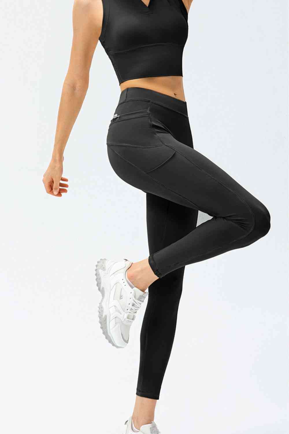 Full Size Slim Fit High Waist Long Sports Pants with Pockets Bazaarbey