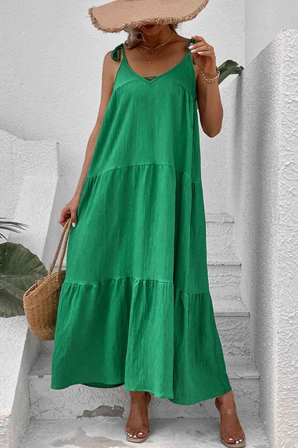 Tie-Shoulder Tiered Maxi Dress Bazaarbey