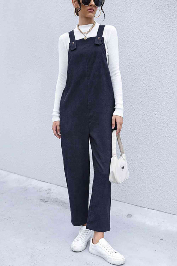 Button Detail Corduroy Overalls with Side Pockets Bazaarbey