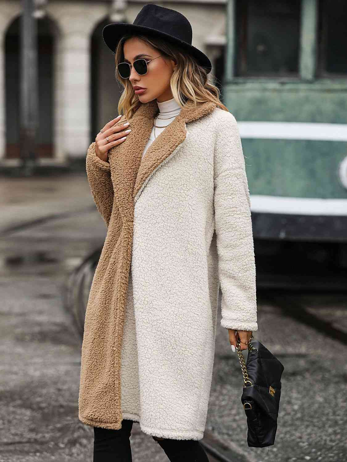 Contrast Dropped Shoulder Sherpa Coat Bazaarbey