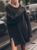 Openwork Round Neck Long Sleeve Slit Sweater Bazaarbey
