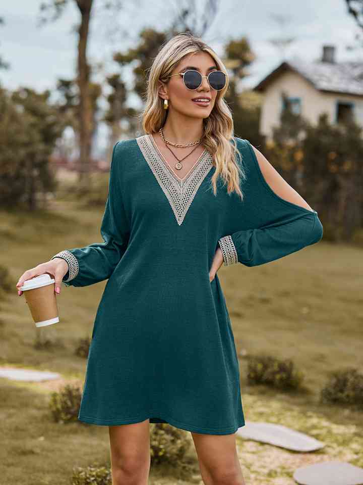 V-Neck Cutout Sleeve Mini Dress -BazaarBey - www.shopbazaarbey.com