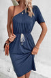 One-Shoulder Short Sleeve Knee-Length Dress -BazaarBey - www.shopbazaarbey.com