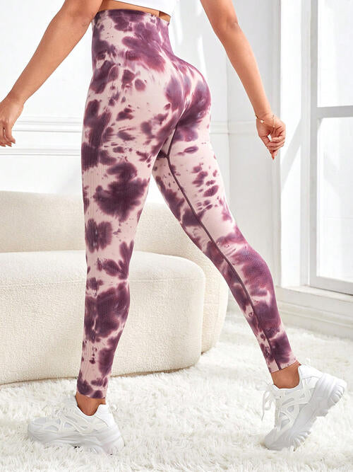 Tie-Dye Wide Waistband Active Leggings Bazaarbey