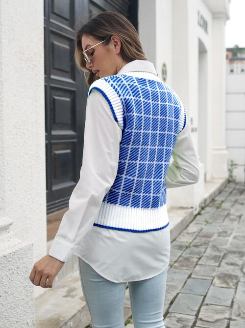 Plaid V-Neck Sweater Vest Trendsi