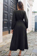 Pleated Long Sleeve  Maxi Dress -BazaarBey - www.shopbazaarbey.com