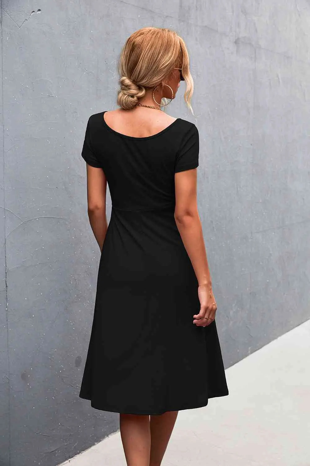 Scoop Neck Short Sleeve Dress -BazaarBey - www.shopbazaarbey.com