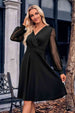 Surplice Neck Swiss Dot Long Sleeve Dress Bazaarbey