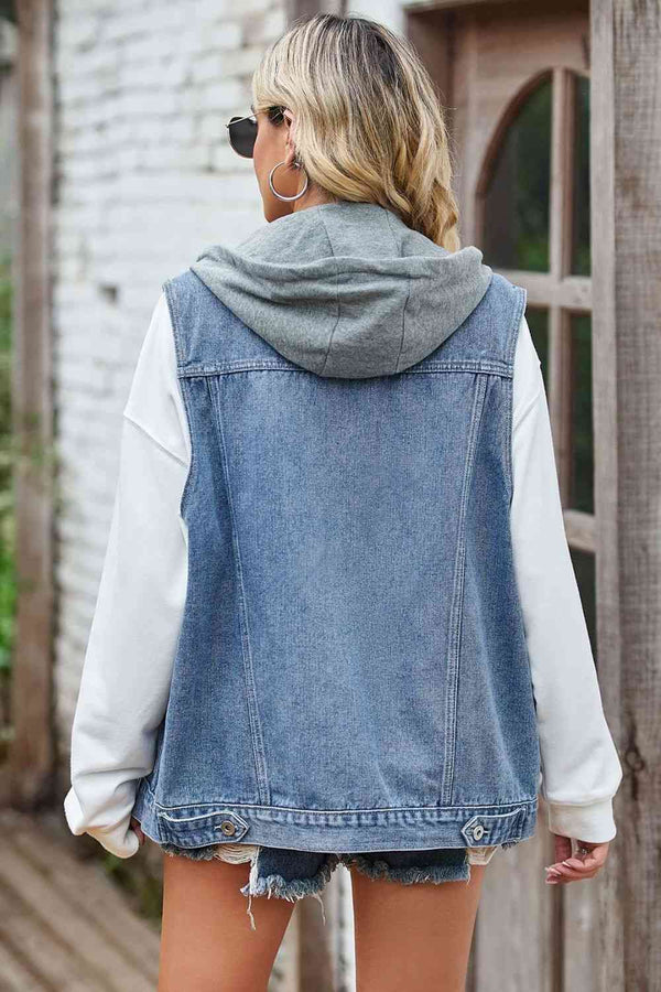 Sleeveless Denim Top with A Detachable Hood Bazaarbey