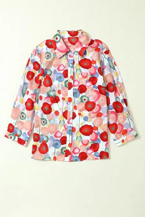 Floral Collared Neck Button Down Shirt Bazaarbey