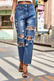 Distressed Buttoned Jeans with Pockets Trendsi