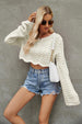 Round Neck Long Sleeve Cropped Sweater Bazaarbey