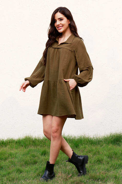 Ruffle Hem Balloon Sleeve Mini Dress -BazaarBey - www.shopbazaarbey.com