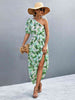 Printed Tie Waist One Shoulder Maxi Dress Bazaarbey