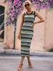 Striped Round Neck Sleeveless Midi Cover Up Dress Bazaarbey