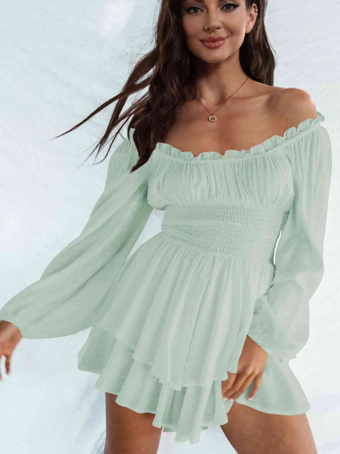 Off Shoulder Smocked Waist Romper -BazaarBey - www.shopbazaarbey.com