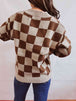 Checkered Open Front Button Up Cardigan Bazaarbey