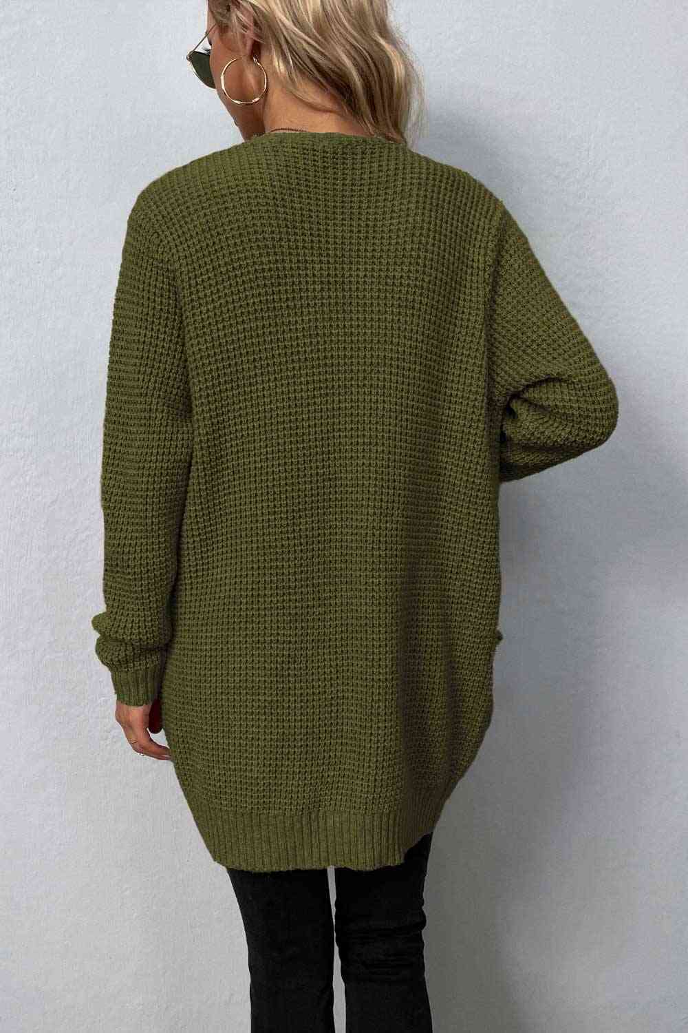 Rib-Knit  Pocketed Cardigan Trendsi
